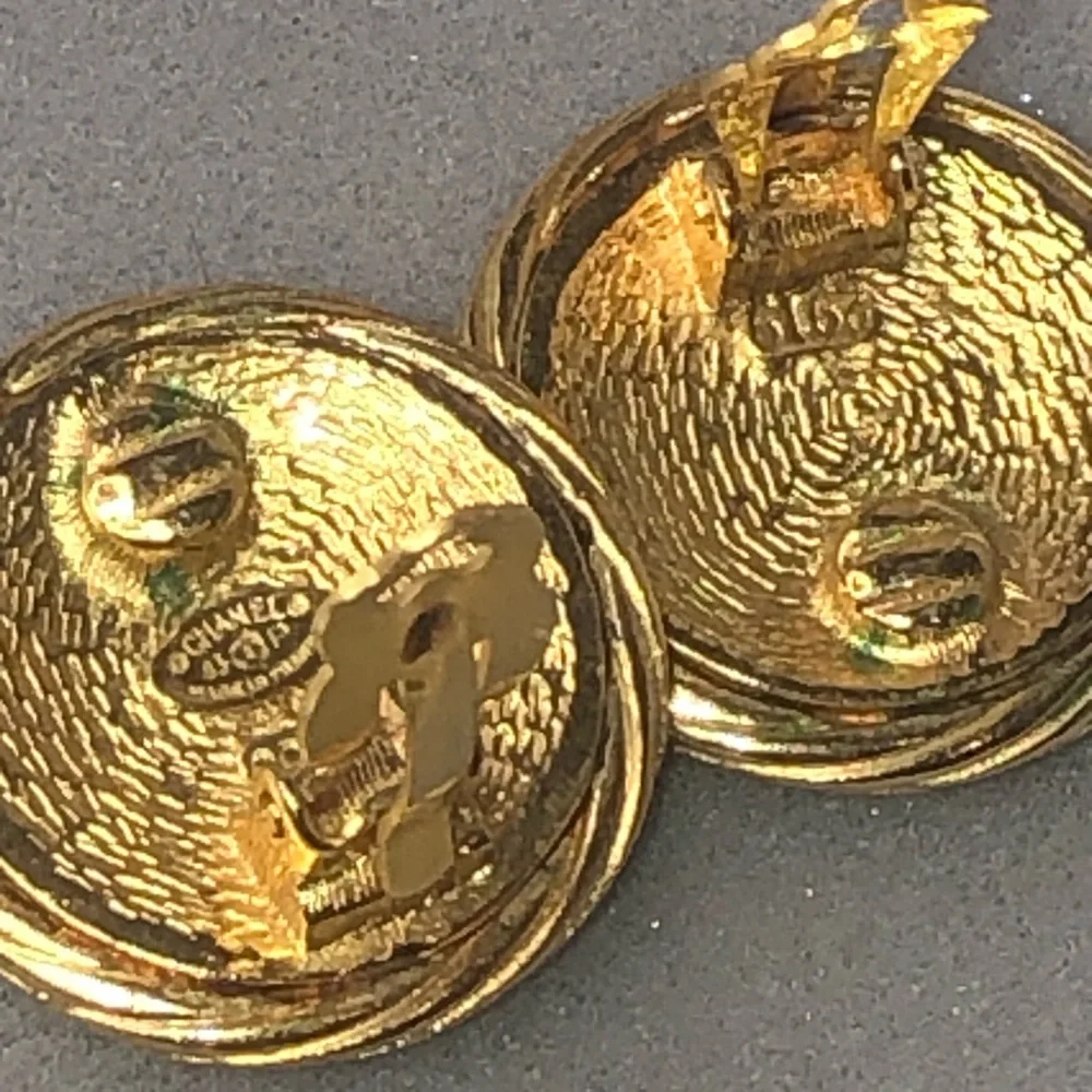 CHANEL Gold Interlinked CC Rope Bezel Detail Statement Earrings w/ Box
